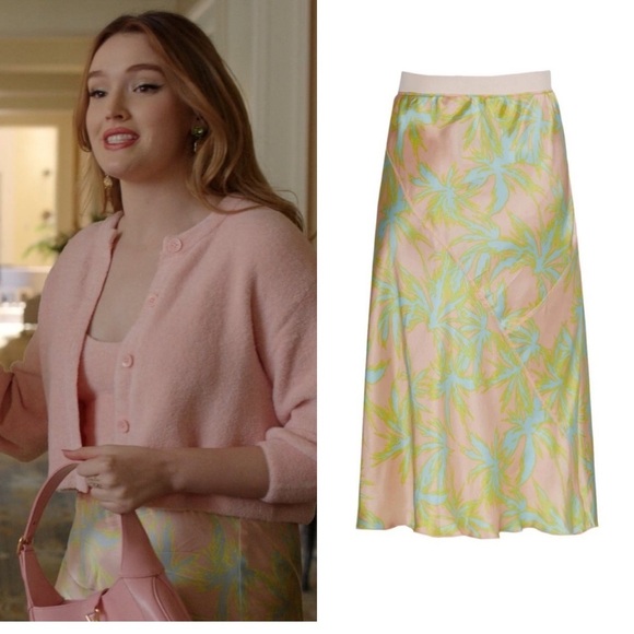 ATM Palm Print Silk Charmense Midi Skirt - Picture 3 of 13